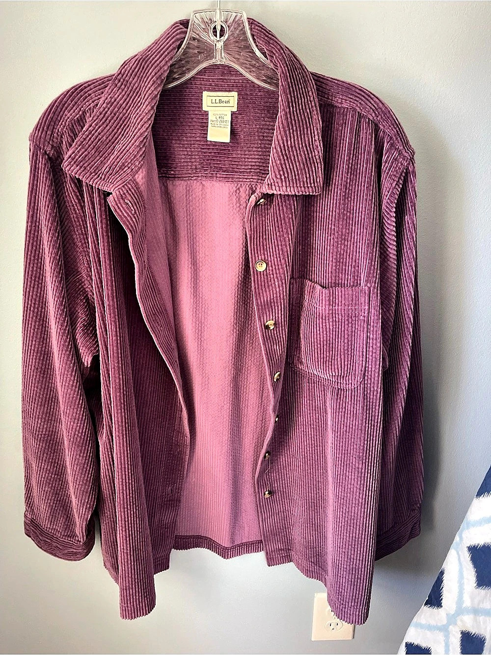 Large.LL Bean Comfort Corduroy Long-Sleeve Shirt Purple Large